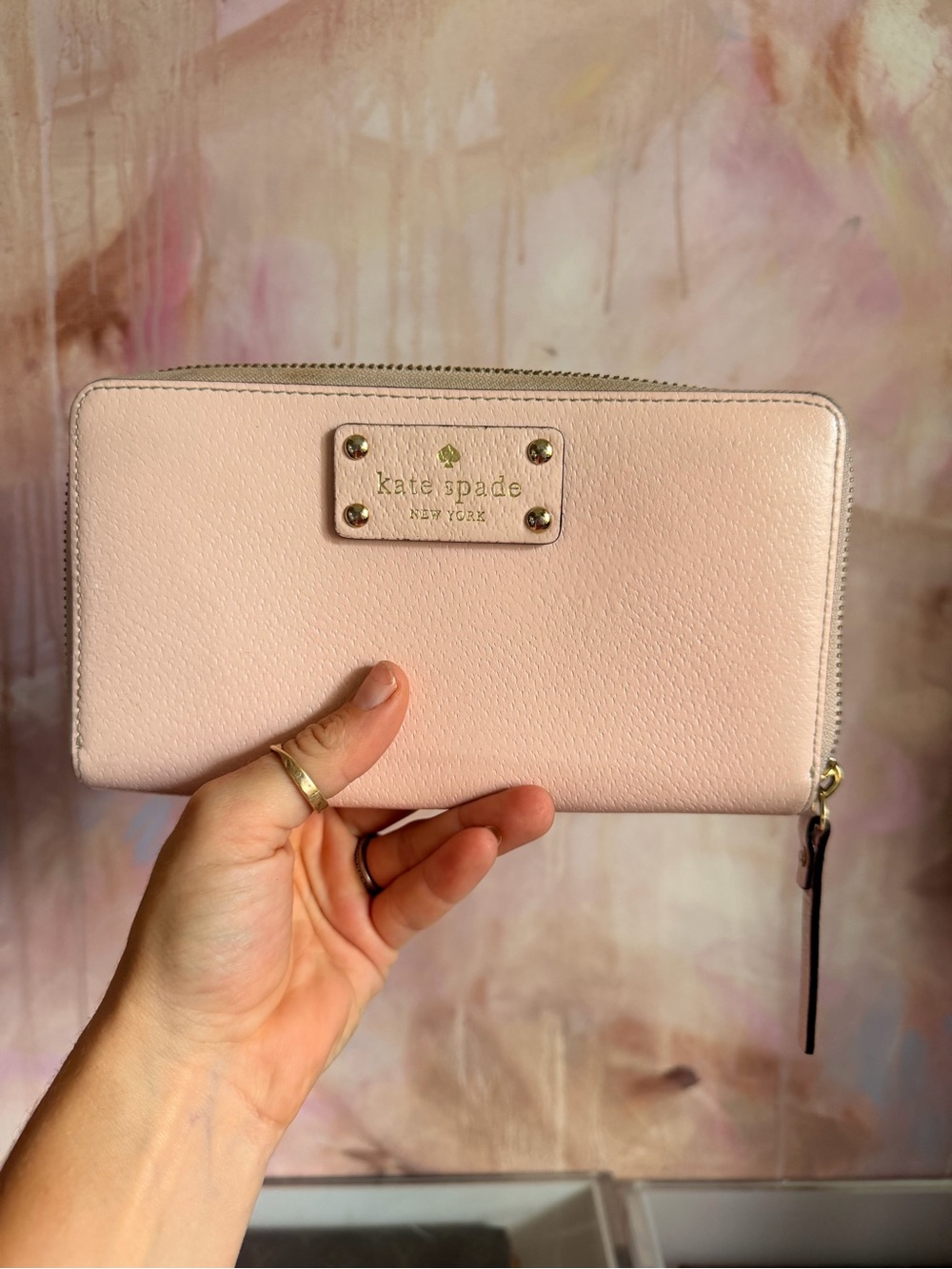 kate spade Pale Pink Zip Wallet with Gold Plaque